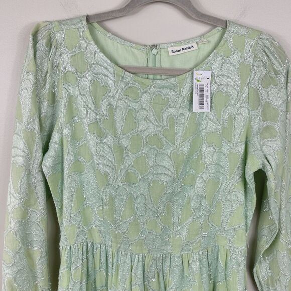 Roller Rabbit Clermont Nori Dress Size Small Mint Green Silver Shimmer Tiered - Picture 6 of 16